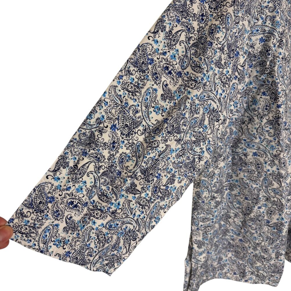 J Jill Non Iron Collection Tunic Top Blouse Shirt Paisley Blue Cream 2X NWT - Picture 3 of 10